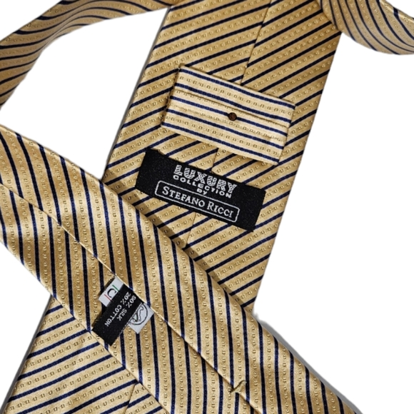 STEFANO RICCI LUXURY COLLECTION XL Gold Striped Silk Blend LUXURY Tie ITALY - Picture 2 of 5